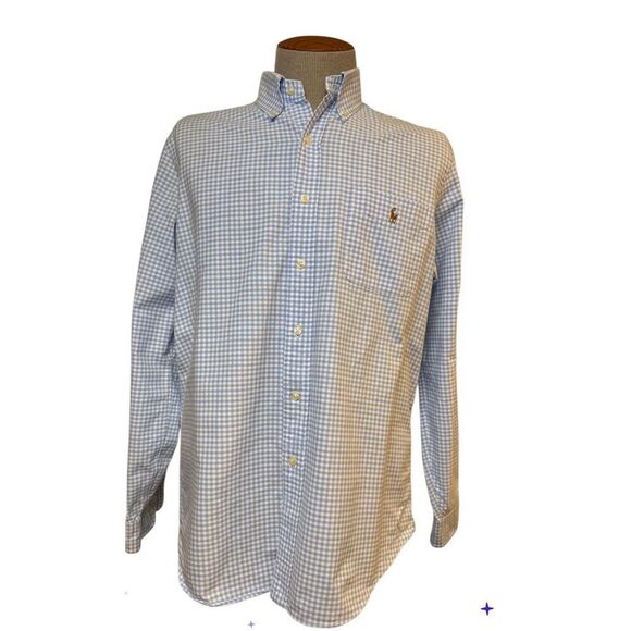 Ralph Lauren Gingham Button Down Oxford Shirt Sz. L Blue/White - Picture 5 of 12